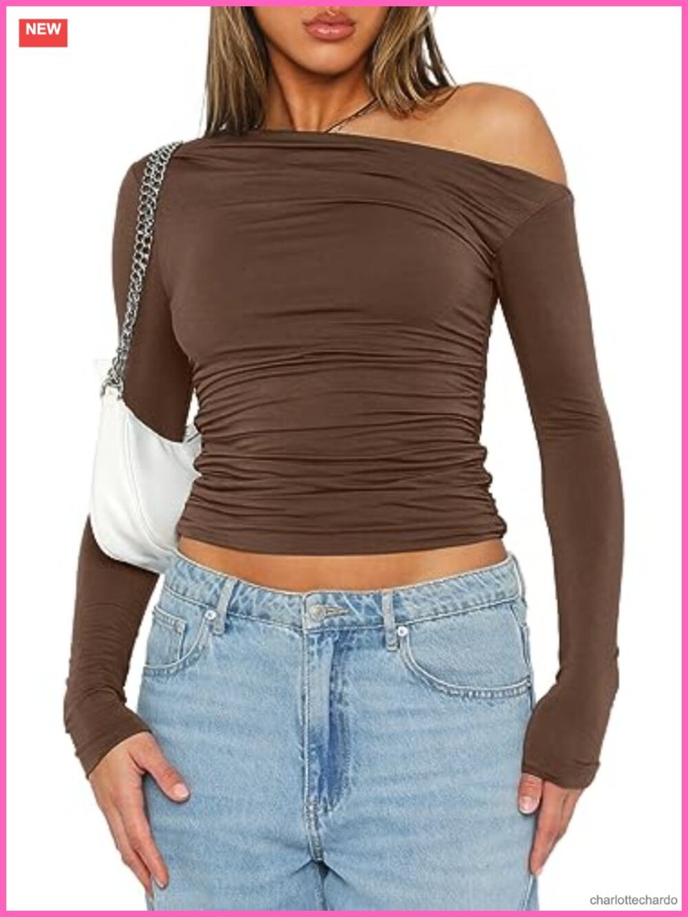 Slim Fit Off Shoulder Long Sleeve Crop Top Ruched Y2K Going Out Blouse